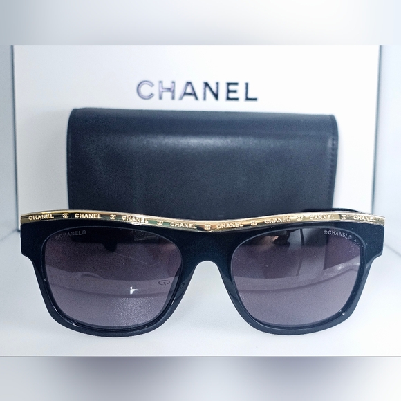 CHANEL Accessories - Chanel Sunglasses Semi Square cateye shape. Gold trimming  71705-A Black
